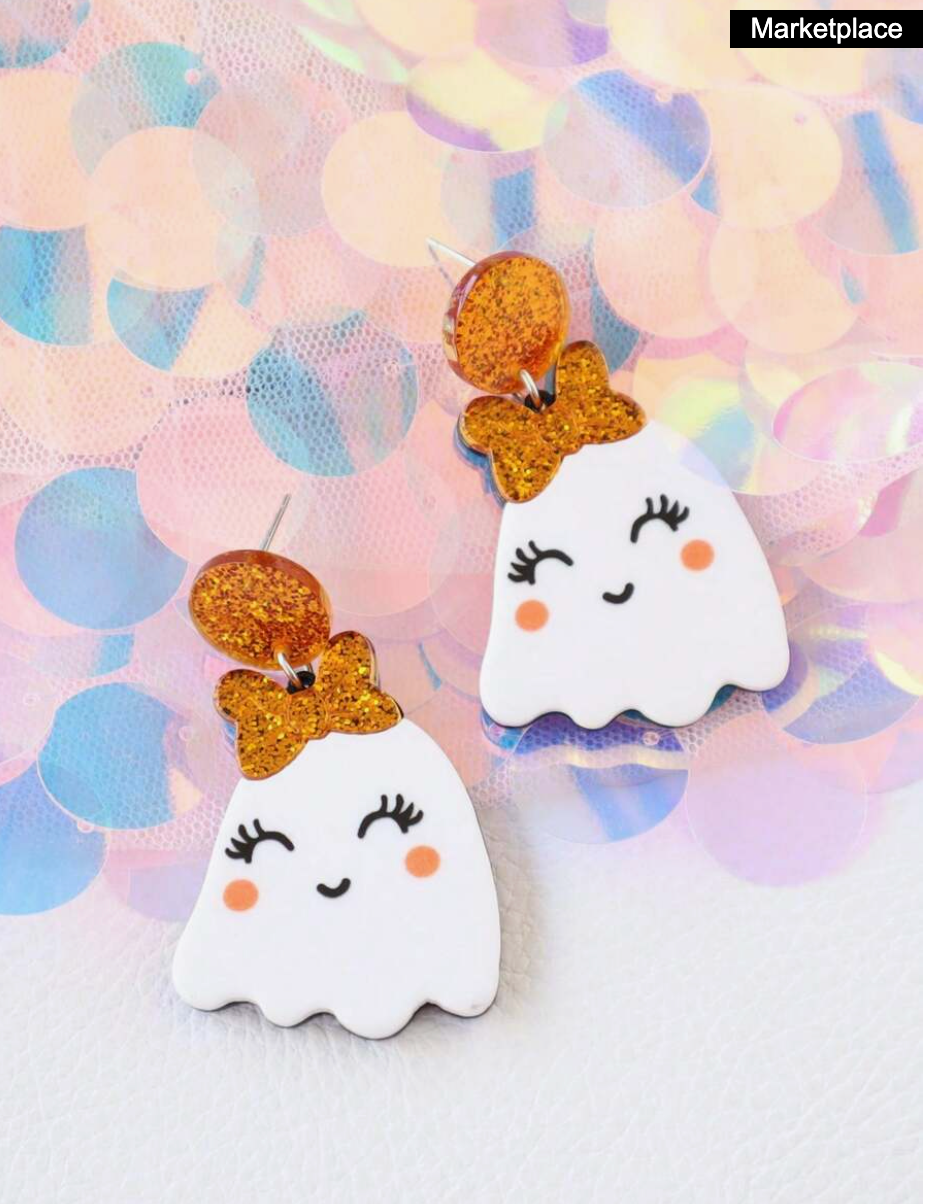 Acrylic Halloween Ghost Earrings With Lovely Bow