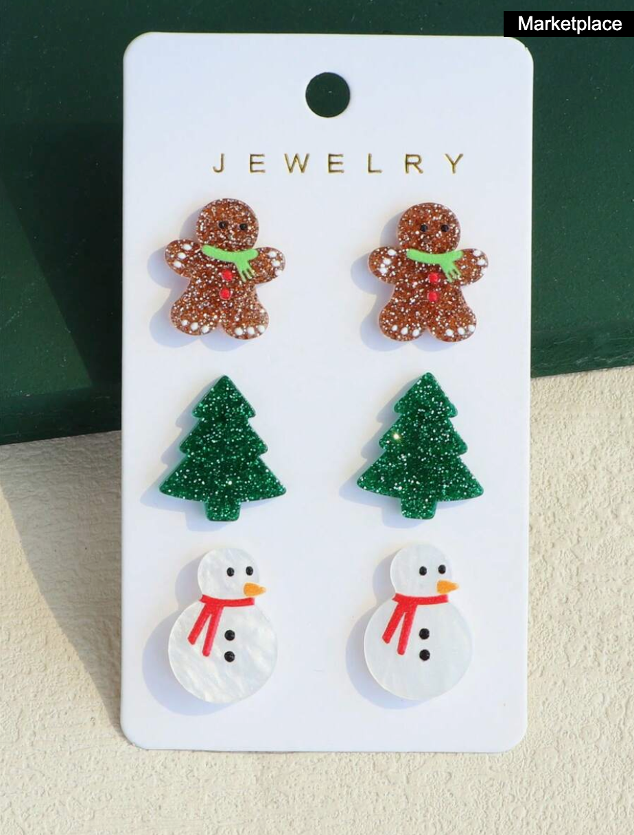 3 set Christmas Stud Earrings