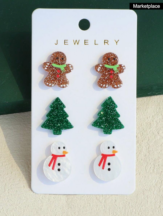 3 set Christmas Stud Earrings