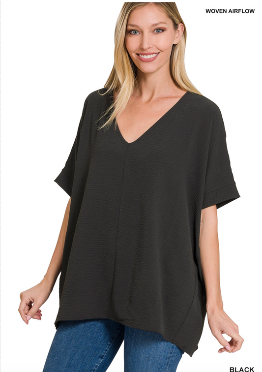 Zenana Woven airflow v-neck