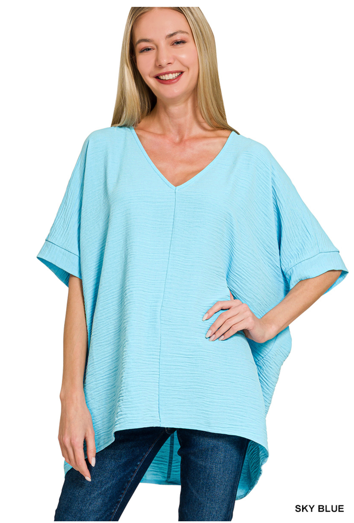 Zenana Woven airflow v-neck