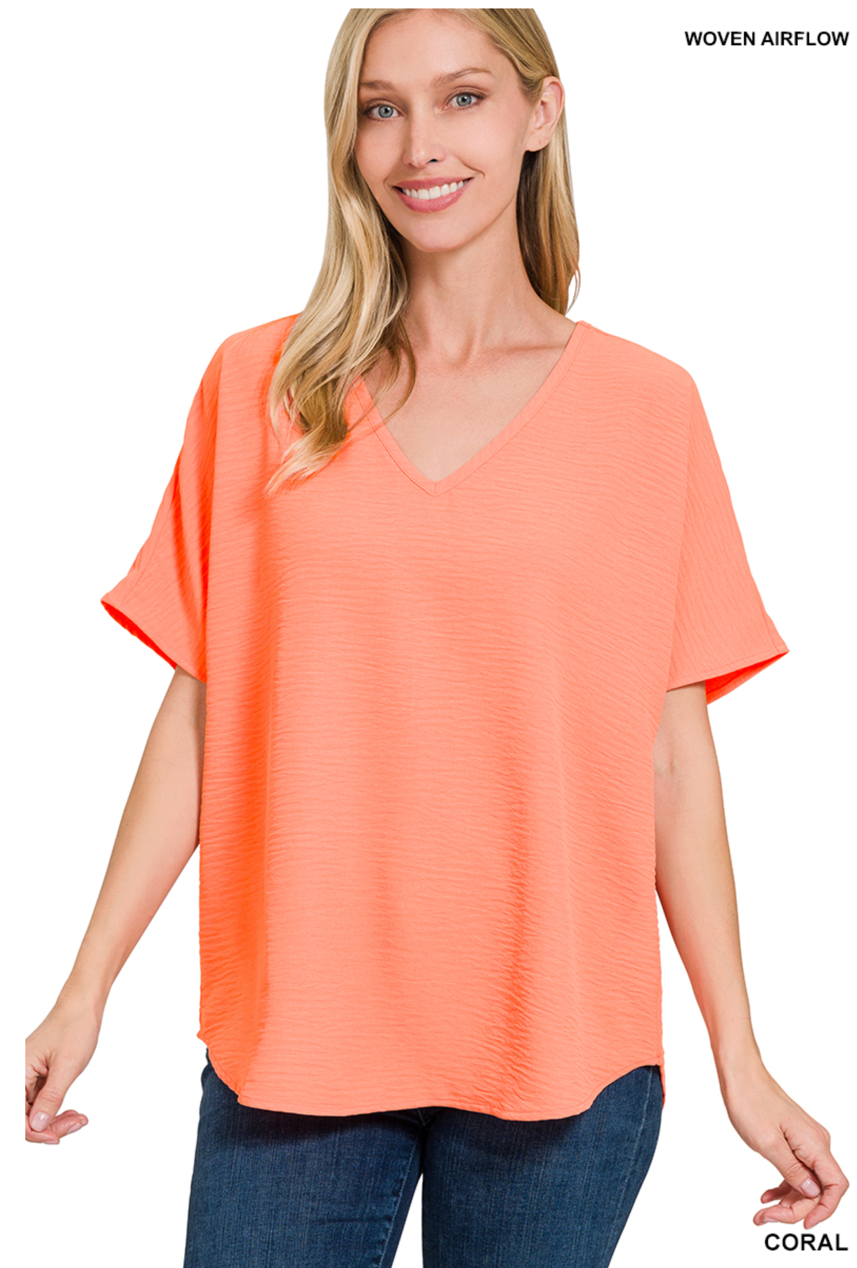 Zenana  Unrolled Woven Sleeve Top