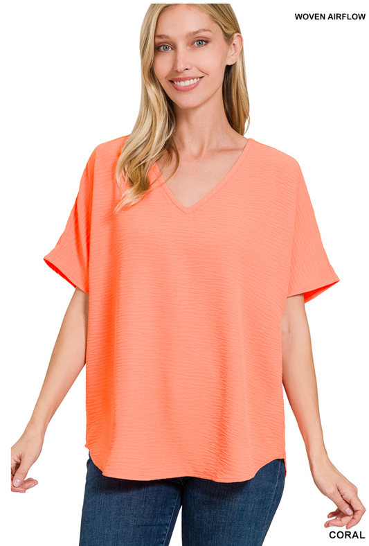 Zenana  Unrolled Woven Sleeve Top