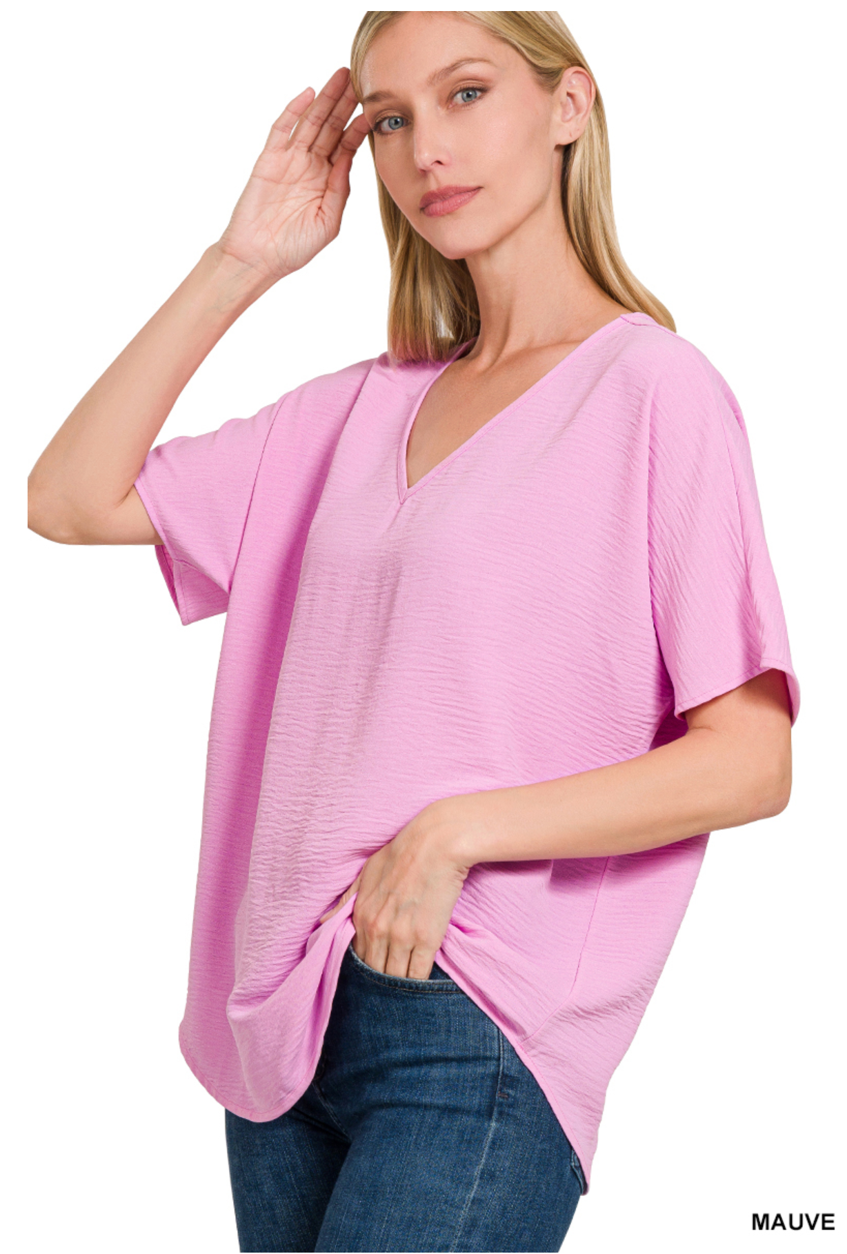 Zenana  Unrolled Woven Sleeve Top