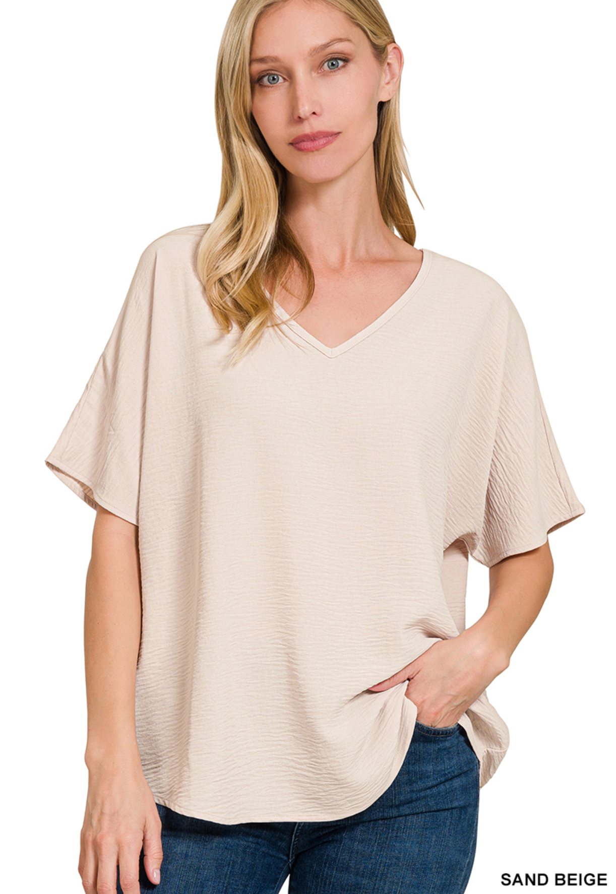 Zenana  Unrolled Woven Sleeve Top