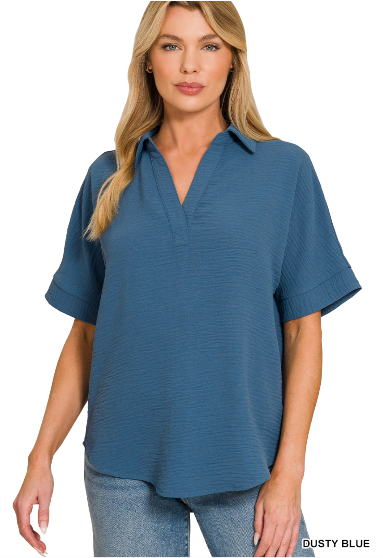 Zenana Collared Woven Top