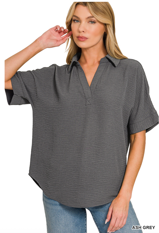 Zenana Collared Woven Top