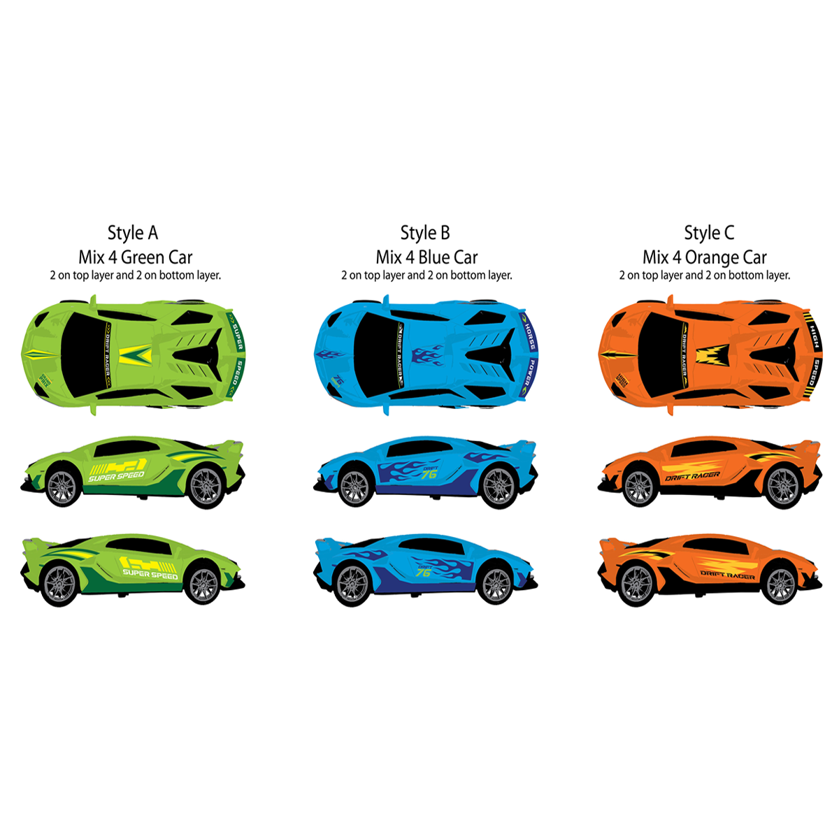 Sideways Drift Racers Friction Car Assortment - 12/Display