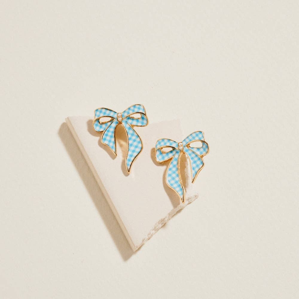 Easter Checkered Enamel Bow Ribbon Post Earrings