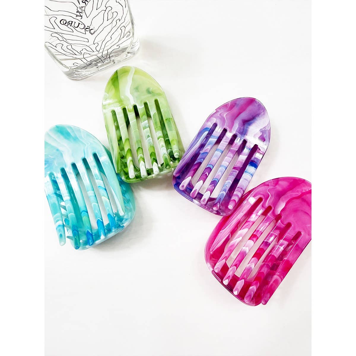 Playful Marble Colors Flat Hair Claw Clips