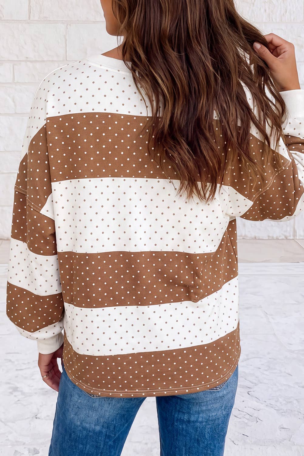Polka Dot Patchwork Colorblock Long Sleeve Top