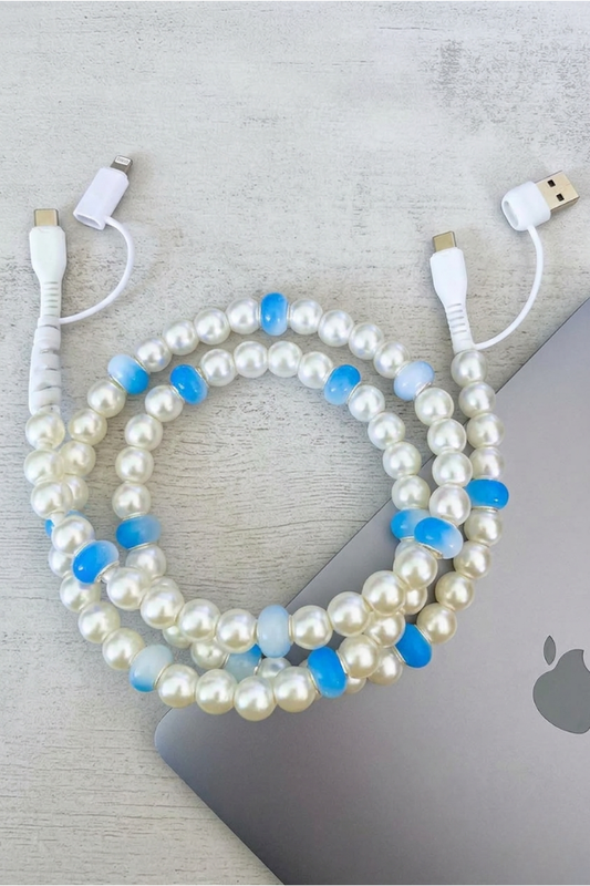 Updated Blue and White Pearl Beaded Charger
