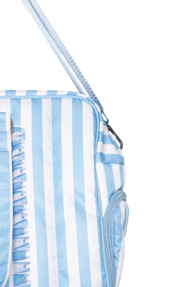 Blue Stripe Ruffle Overnight Bag