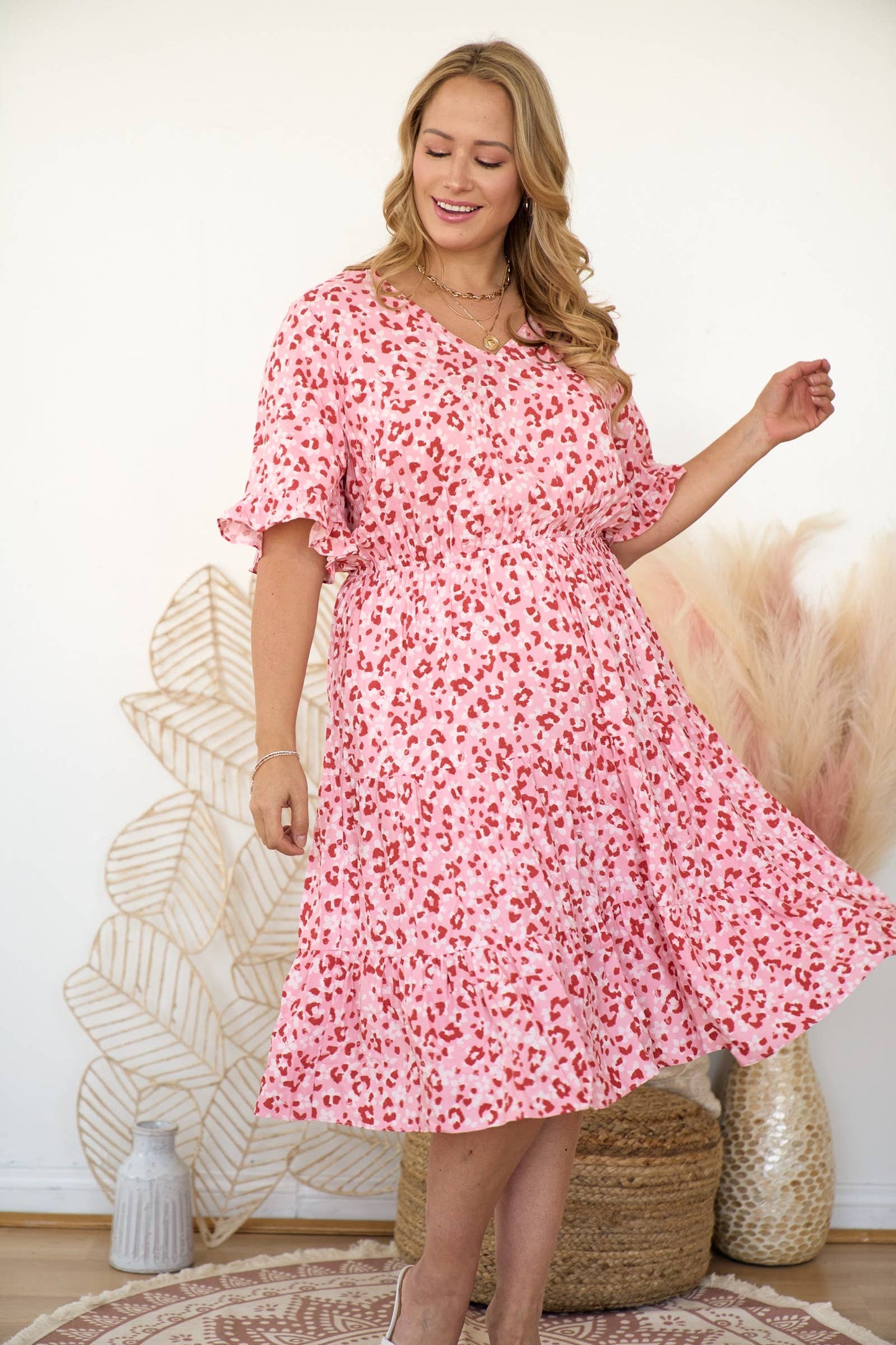 Spotty animal printed woven midi dress-PID8267B