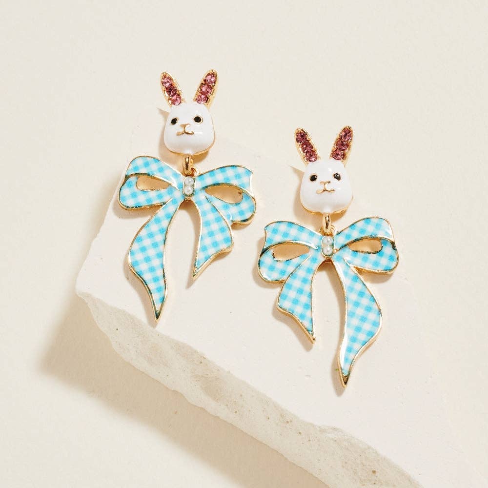 Easter Bunny Enamel Ribbon Bow Stone Post Earrings