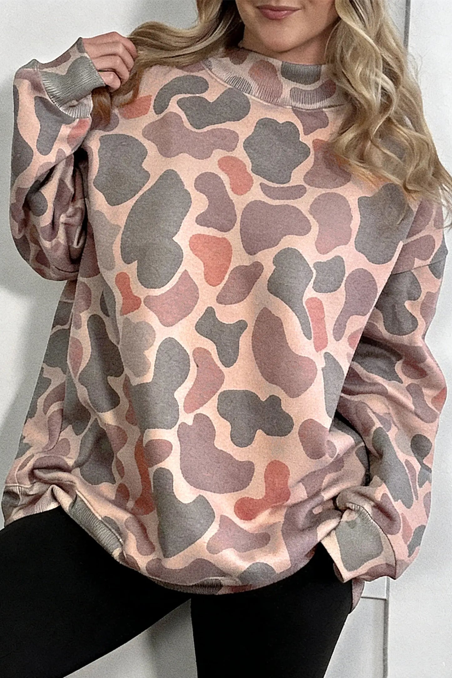 Camo Western Tunic Pullover Mock Neck Sweatshirt S-4X