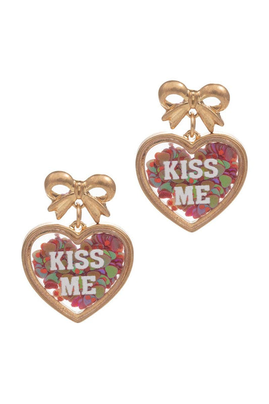 Valentines Day Heart Glitter Shaker Post Earrings