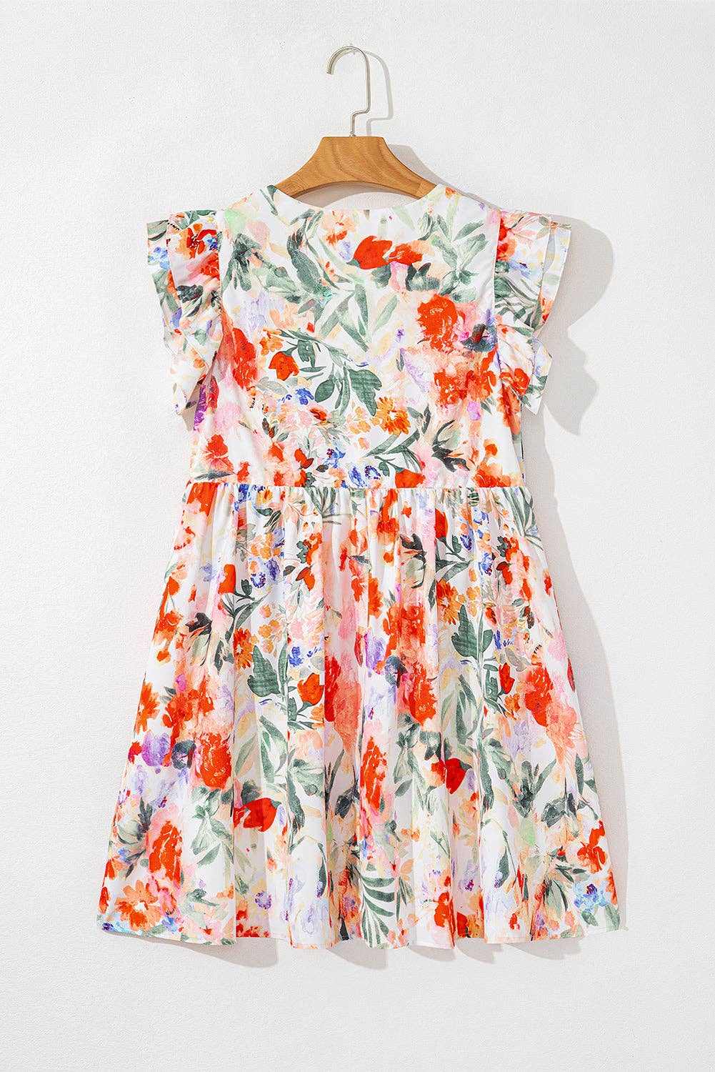 Floral Double Ruffle Sleeve V-Neck Mini Dress