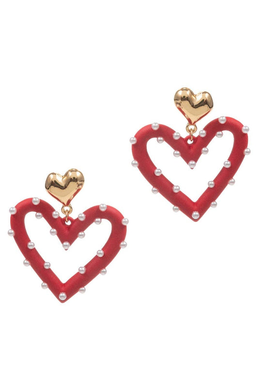 Valentines Day Pearls 2 Drop W Heart Post Earrings